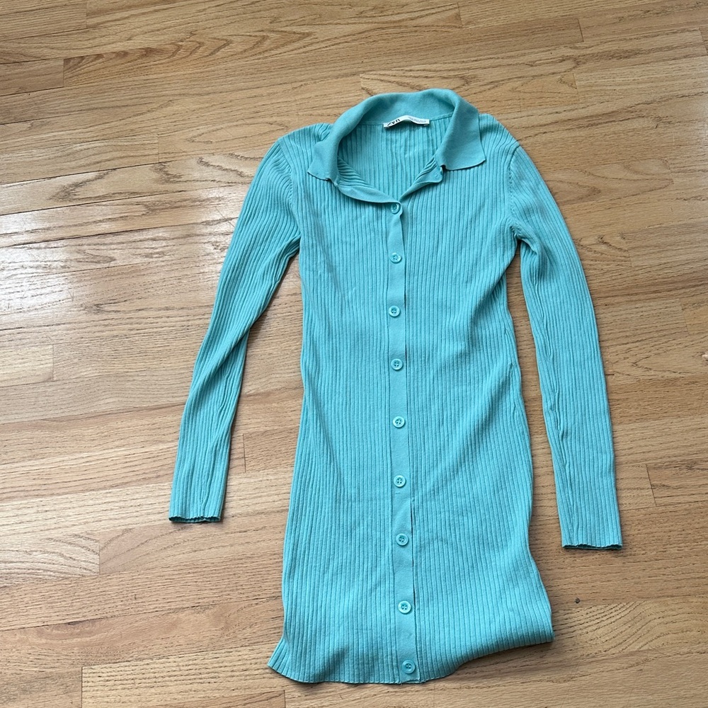 LAST CHANCE OFFER: Zara Aqua Long Sleeve Button-Up Dress